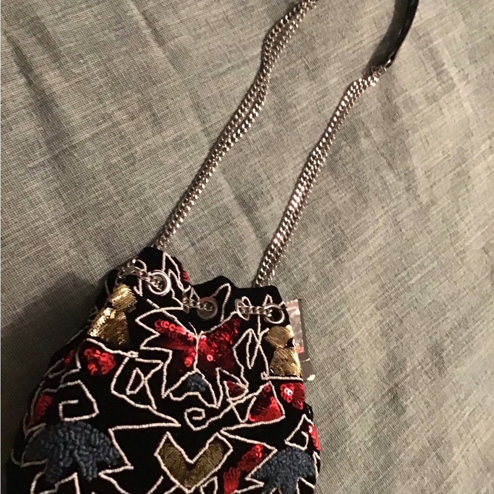 ZARA Beautiful black, velvet with sequin and bead and silver chain .New πΊπΈπ·ππΉπͺ·π» - Picture 2 of 5